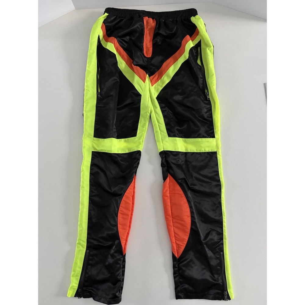 Y2K Gentry Garb Track Pants Men's 2XL Neon Black Streetwear Joggers Zip Ankle